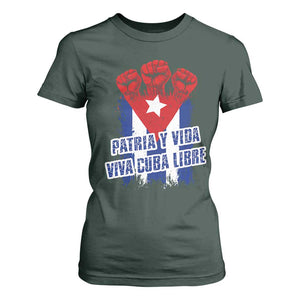 Patria y Vida Cuba Libre T Shirt For Women Cuba Flag Fist Freedom Movement TS11 Dark Forest Green Print Your Wear