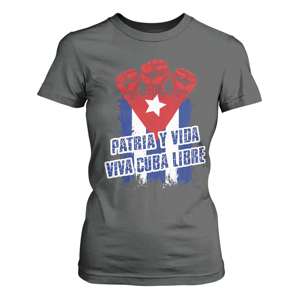 Patria y Vida Cuba Libre T Shirt For Women Cuba Flag Fist Freedom Movement TS11 Dark Heather Print Your Wear