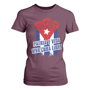 Patria y Vida Cuba Libre T Shirt For Women Cuba Flag Fist Freedom Movement TS11 Maroon Print Your Wear