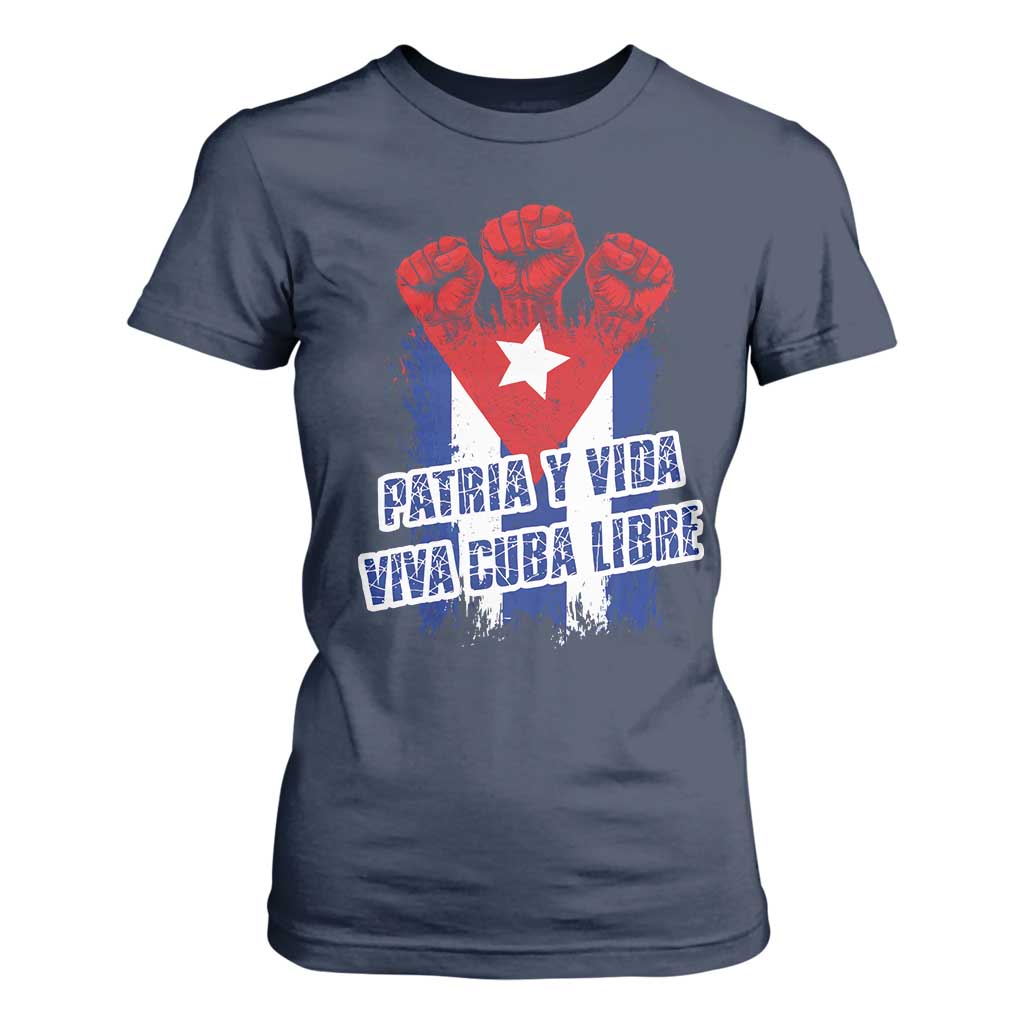 Patria y Vida Cuba Libre T Shirt For Women Cuba Flag Fist Freedom Movement TS11 Navy Print Your Wear