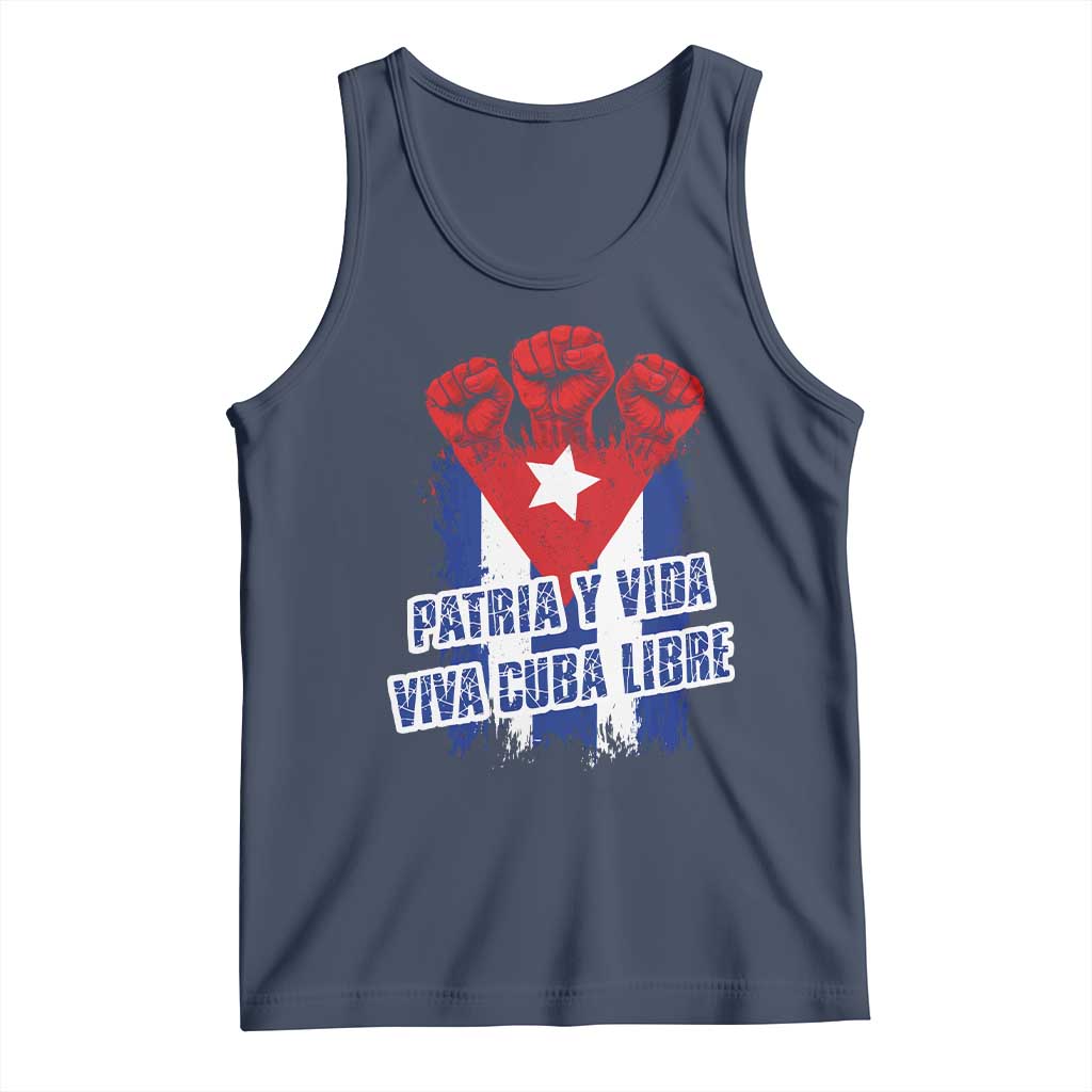 Patria y Vida Cuba Libre Tank Top Cuba Flag Fist Freedom Movement TS11 Navy Print Your Wear