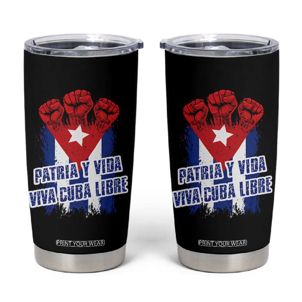 Patria y Vida Cuba Libre Tumbler Cup Cuba Flag Fist Freedom Movement TS11 Black Print Your Wear