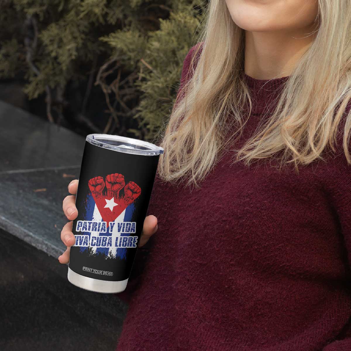 Patria y Vida Cuba Libre Tumbler Cup Cuba Flag Fist Freedom Movement TS11 Print Your Wear