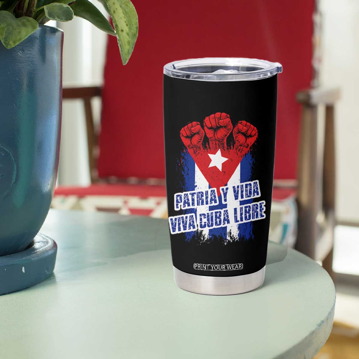 Patria y Vida Cuba Libre Tumbler Cup Cuba Flag Fist Freedom Movement TS11 Print Your Wear
