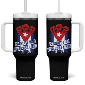 Patria y Vida Cuba Libre Tumbler With Handle Cuba Flag Fist Freedom Movement TS11 One Size: 40 oz Black Print Your Wear