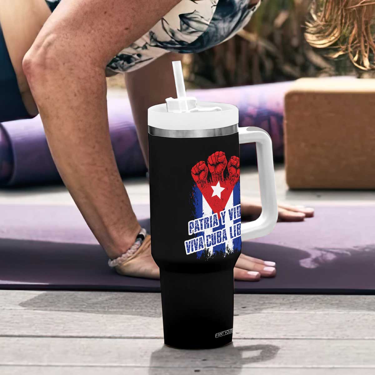 Patria y Vida Cuba Libre Tumbler With Handle Cuba Flag Fist Freedom Movement TS11 Print Your Wear
