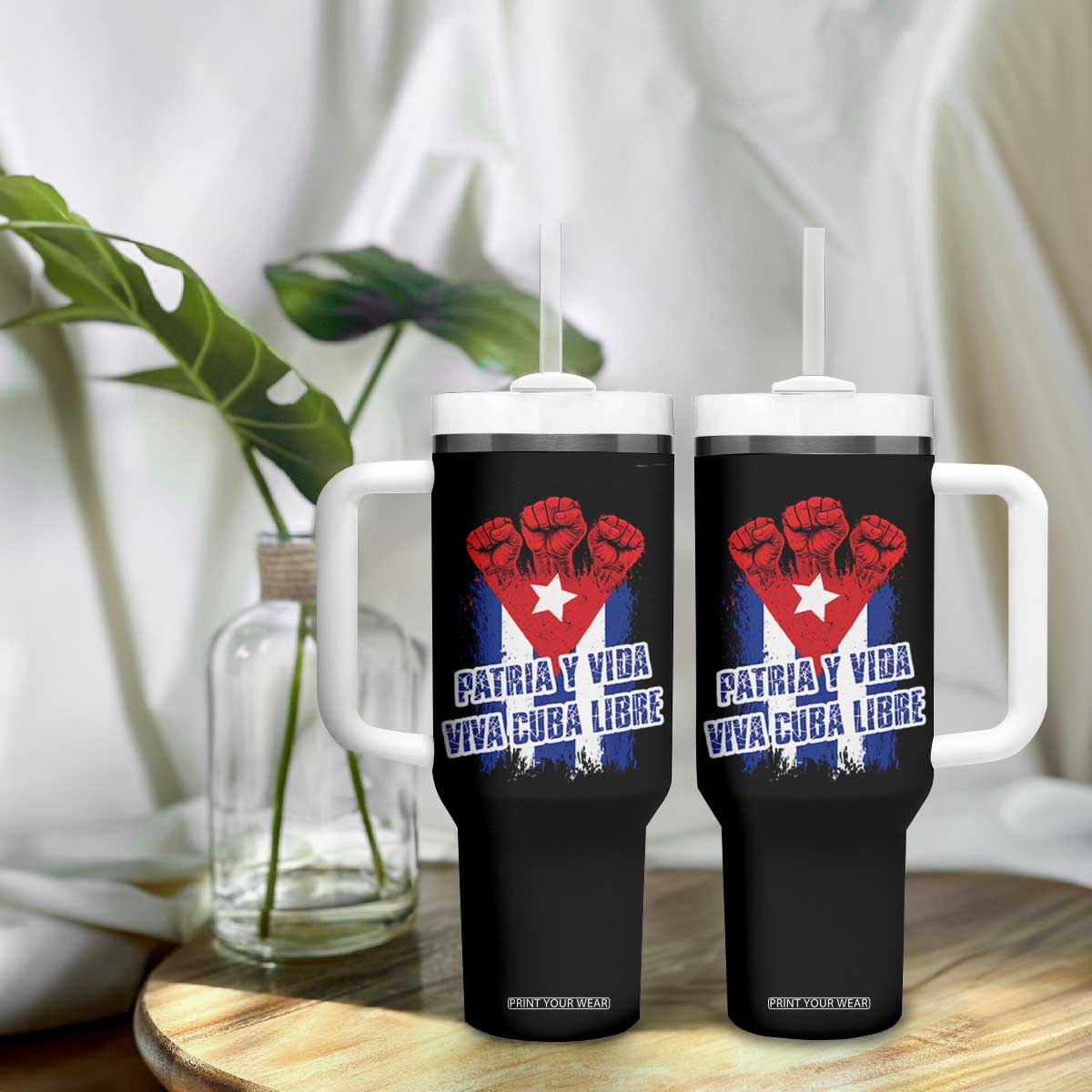 Patria y Vida Cuba Libre Tumbler With Handle Cuba Flag Fist Freedom Movement TS11 Print Your Wear