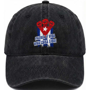 Patria y Vida Cuba Libre Washed Cotton Baseball Cap Cuba Flag Fist Freedom Movement TS11 Print Your Wear