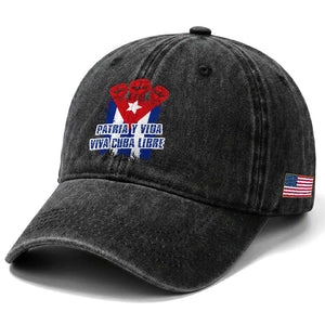 Patria y Vida Cuba Libre Washed Cotton Baseball Cap Cuba Flag Fist Freedom Movement TS11 Print Your Wear