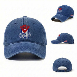 Patria y Vida Cuba Libre Washed Cotton Baseball Cap Cuba Flag Fist Freedom Movement TS11 Washed Cap Universal Fit Royal Blue Print Your Wear