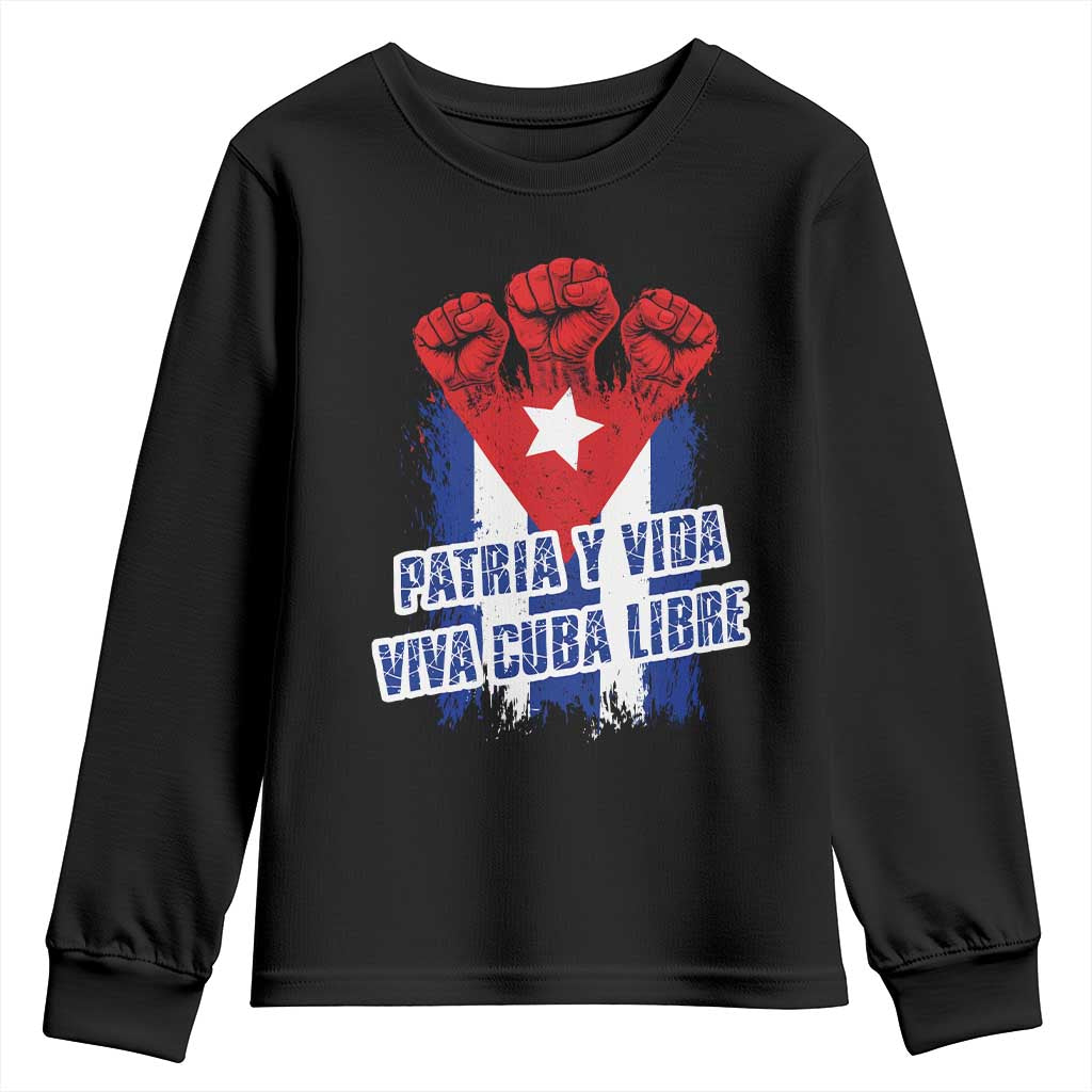 Patria y Vida Cuba Libre Youth Sweatshirt Cuba Flag Fist Freedom Movement TS11 Black Print Your Wear
