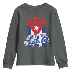 Patria y Vida Cuba Libre Youth Sweatshirt Cuba Flag Fist Freedom Movement TS11 Dark Heather Print Your Wear