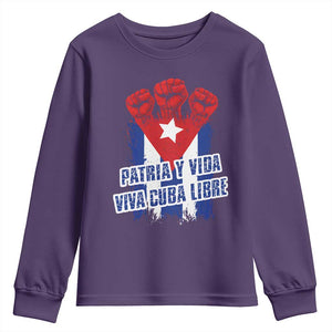 Patria y Vida Cuba Libre Youth Sweatshirt Cuba Flag Fist Freedom Movement TS11 Purple Print Your Wear
