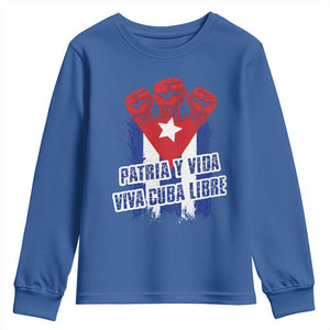 Patria y Vida Cuba Libre Youth Sweatshirt Cuba Flag Fist Freedom Movement TS11 Royal Blue Print Your Wear