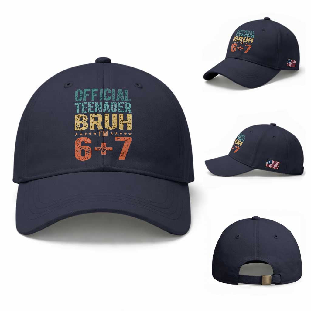13th Birthday 67 Meme Baseball Cap Official Teenager Bruh I Am Six Seven Retro 13 Years Old TS11 Baseball Cap Universal Fit Navy Print Your Wear