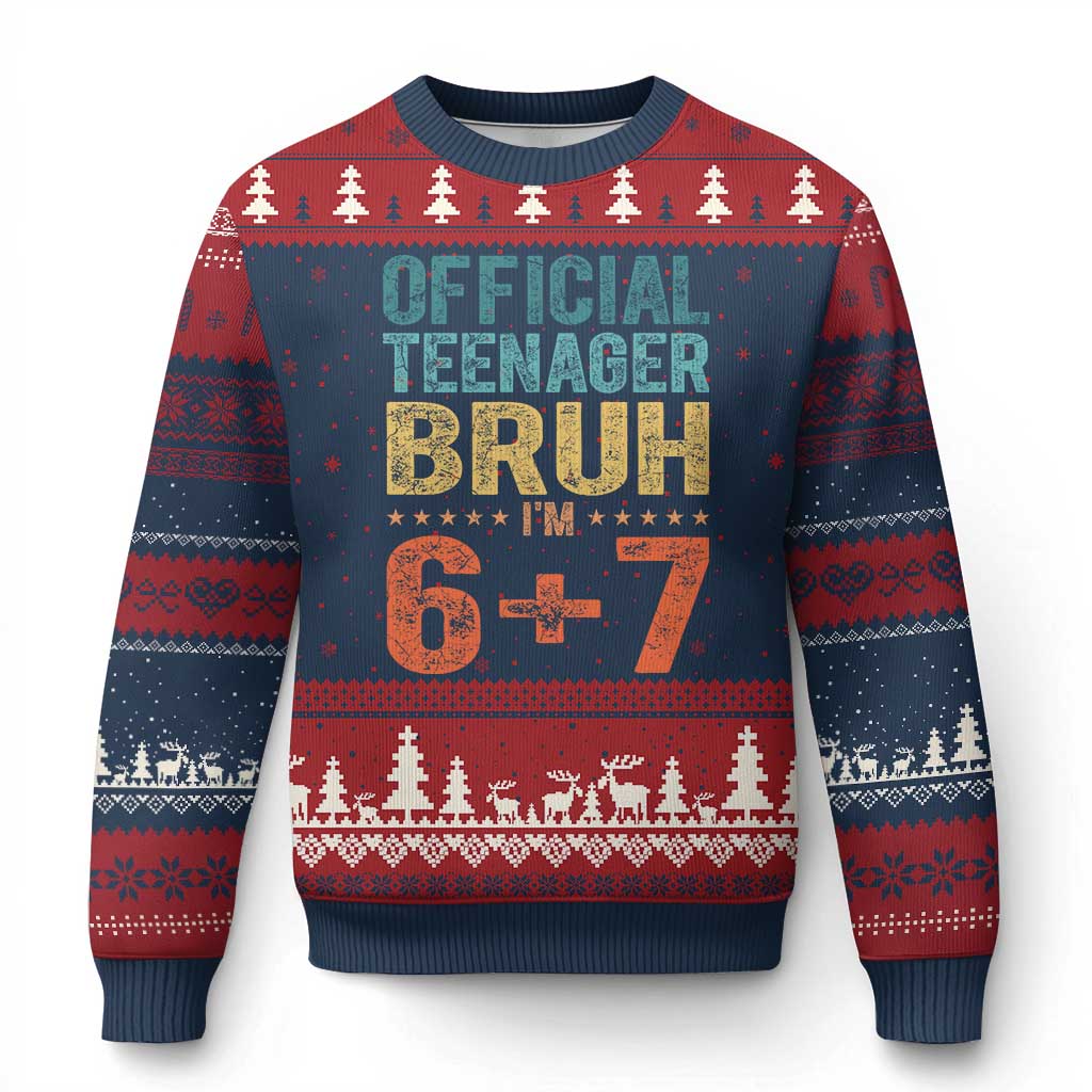 13th Birthday 67 Meme Ugly Christmas Sweater Official Teenager Bruh I Am Six Seven Retro 13 Years Old TS11 Navy Red Print Your Wear