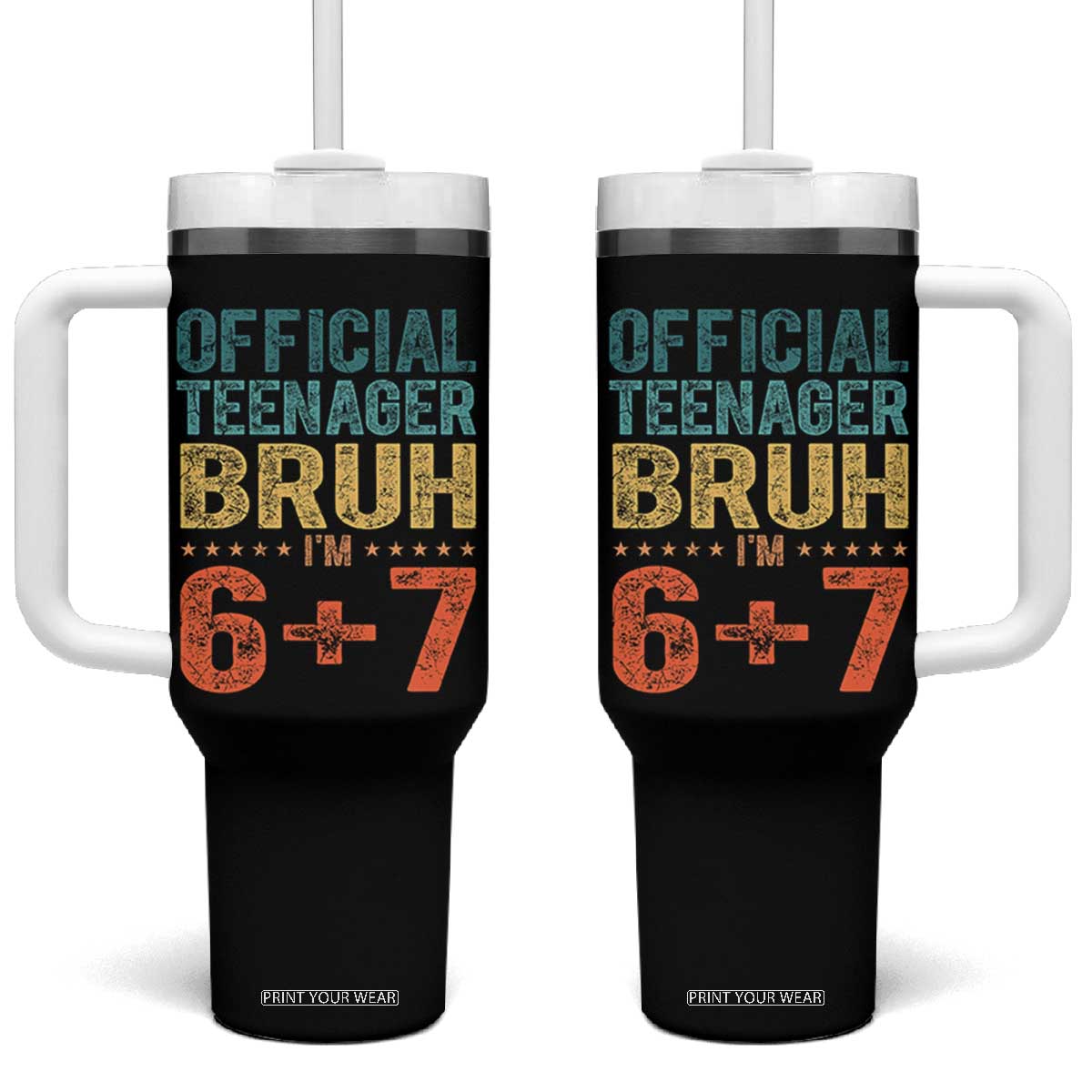 13th Birthday 67 Meme Tumbler With Handle Official Teenager Bruh I Am Six Seven Retro 13 Years Old TS11 One Size: 40 oz Black Print Your Wear