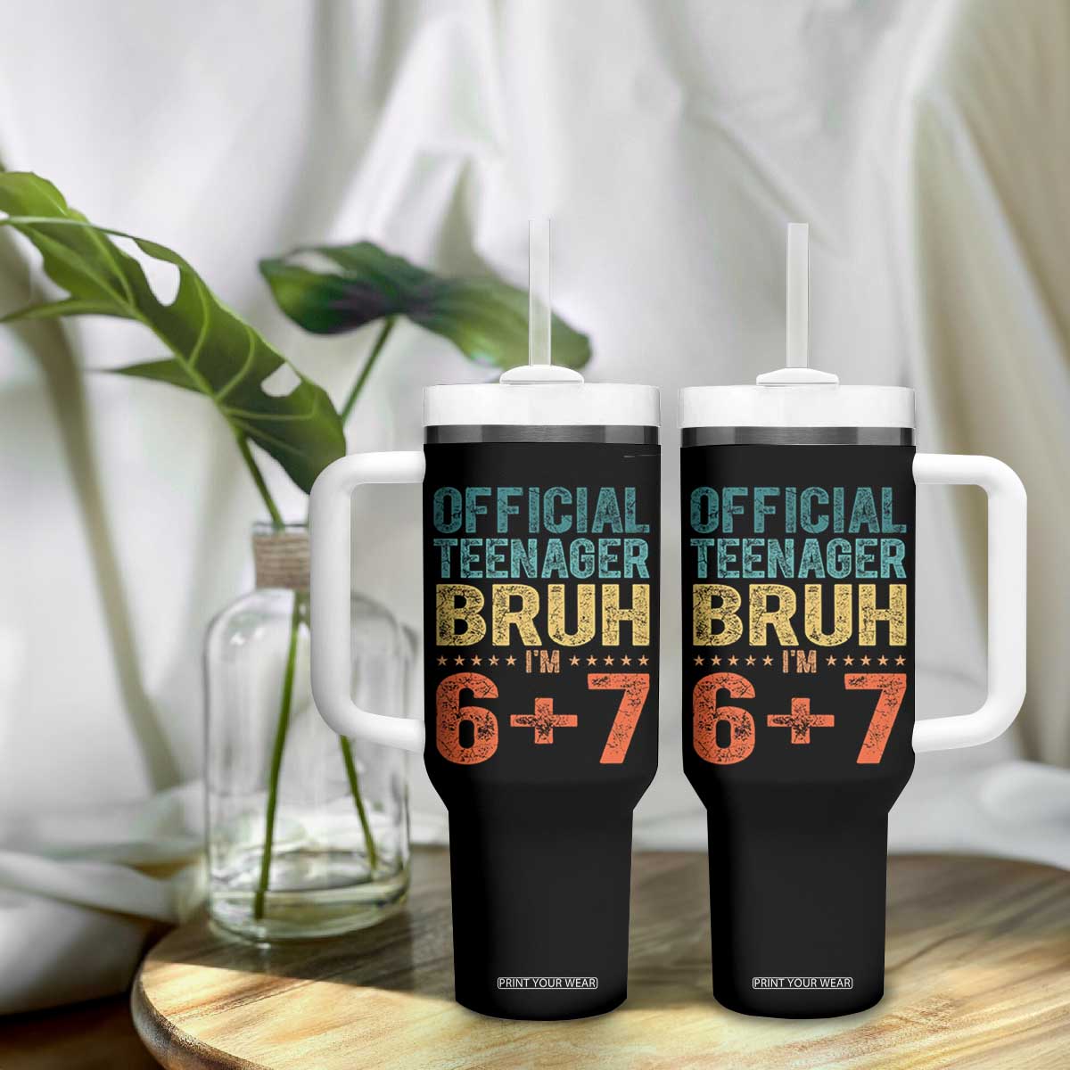 13th Birthday 67 Meme Tumbler With Handle Official Teenager Bruh I Am Six Seven Retro 13 Years Old TS11 Print Your Wear