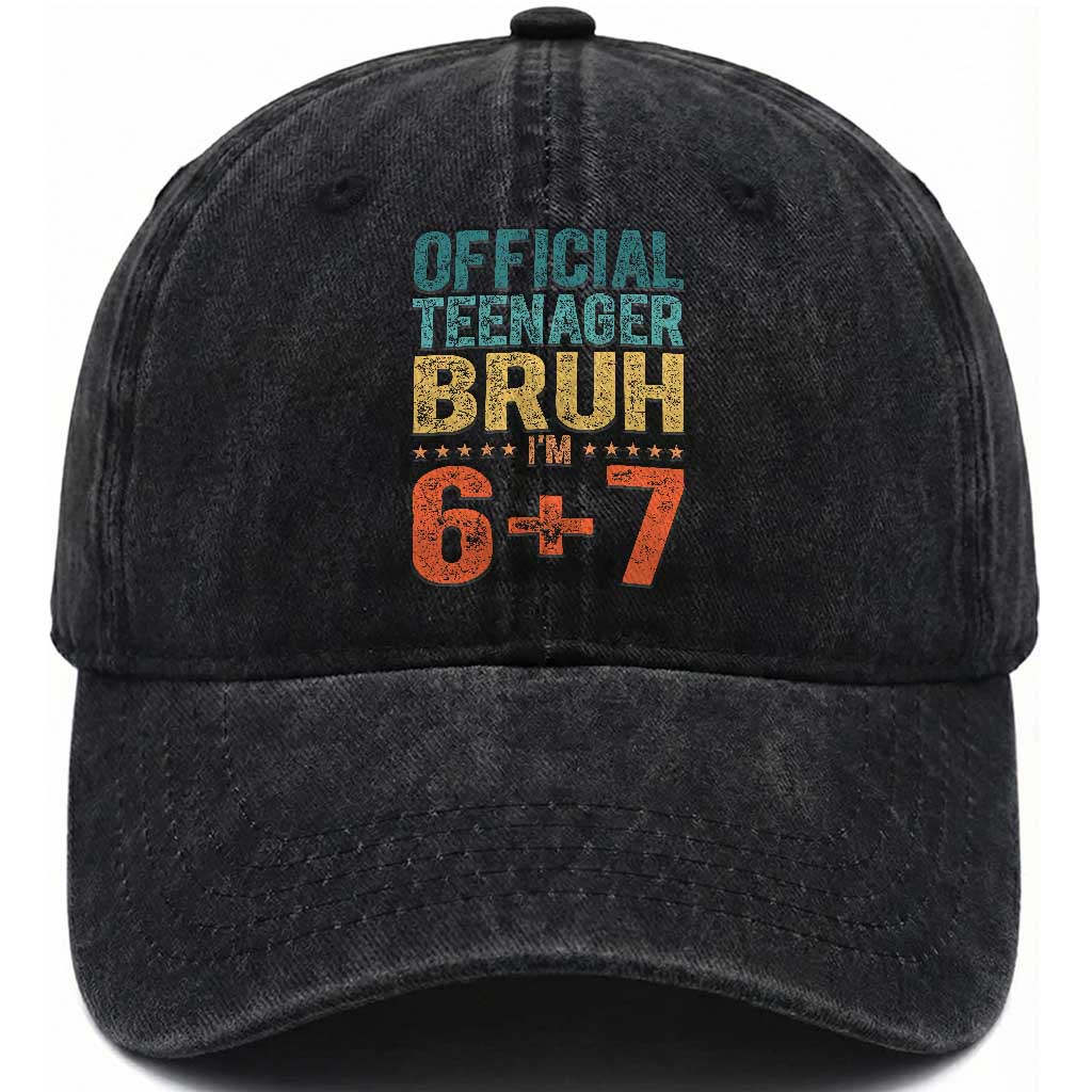 13th Birthday 67 Meme Washed Cotton Baseball Cap Official Teenager Bruh I Am Six Seven Retro 13 Years Old TS11 Print Your Wear