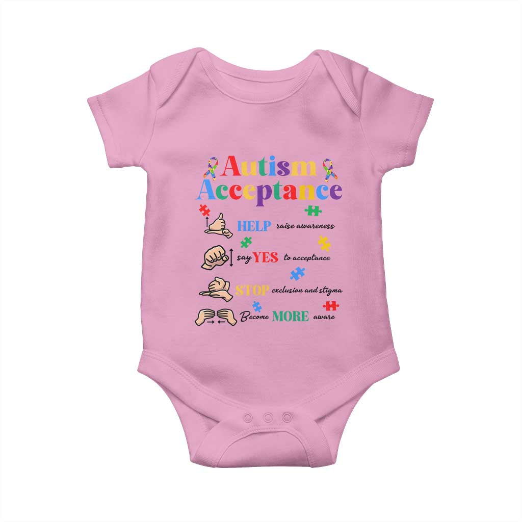 Autism Awareness Acceptance Hand Sign Language SPED Teacher Baby Onesie TS11 Light Pink Print Your Wear