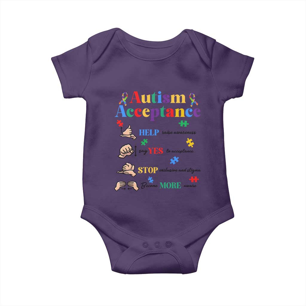 Autism Awareness Acceptance Hand Sign Language SPED Teacher Baby Onesie TS11 Purple Print Your Wear
