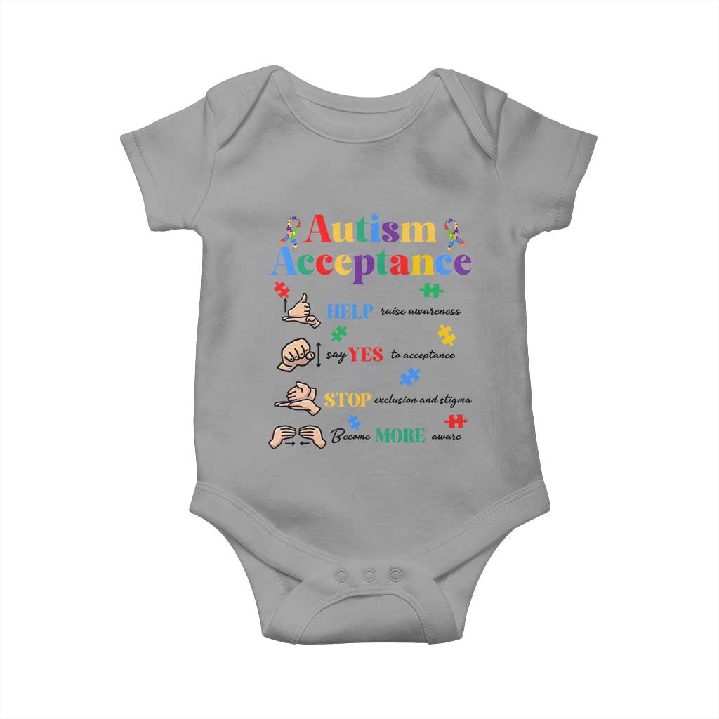 Autism Awareness Acceptance Hand Sign Language SPED Teacher Baby Onesie TS11 Sport Gray Print Your Wear