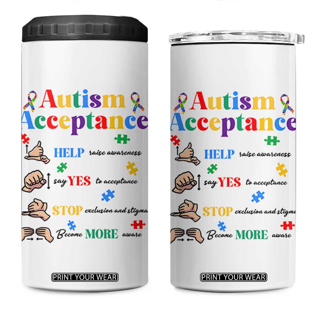 Autism Awareness Acceptance Hand Sign Language SPED Teacher 4 in 1 Can Cooler Tumbler TS11 One Size: 16 oz White Print Your Wear