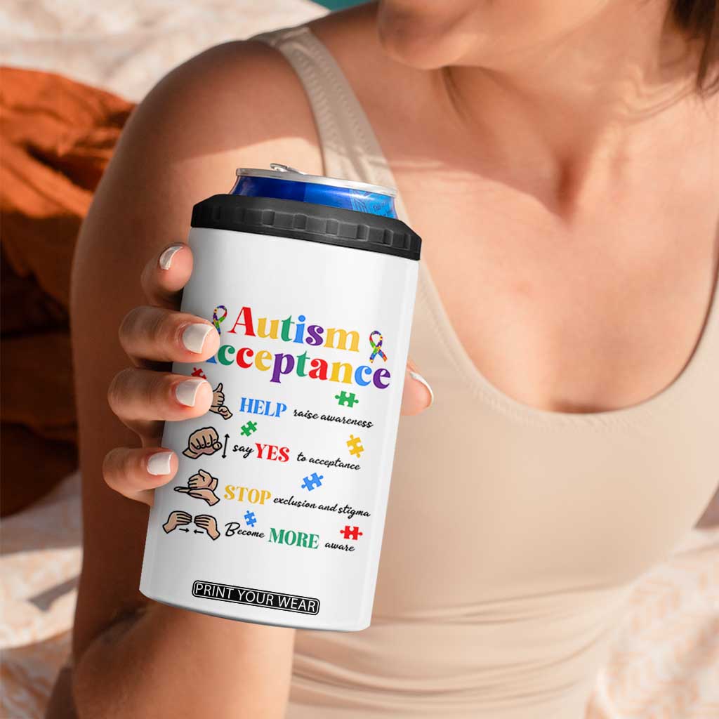 Autism Awareness Acceptance Hand Sign Language SPED Teacher 4 in 1 Can Cooler Tumbler TS11 Print Your Wear