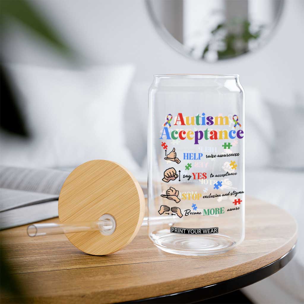 Autism Awareness Acceptance Hand Sign Language SPED Teacher Glass Can TS11 Print Your Wear