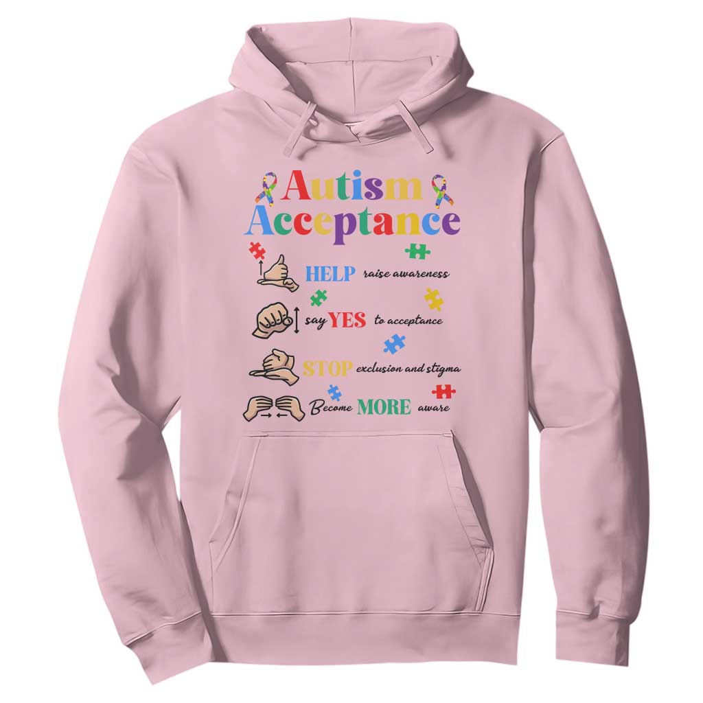Autism Awareness Acceptance Hand Sign Language SPED Teacher Hoodie TS11 Light Pink Print Your Wear