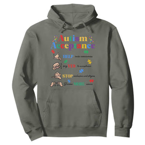 Autism Awareness Acceptance Hand Sign Language SPED Teacher Hoodie TS11 Military Green Print Your Wear