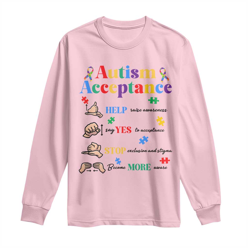 Autism Awareness Acceptance Hand Sign Language SPED Teacher Long Sleeve Shirt TS11 Light Pink Print Your Wear