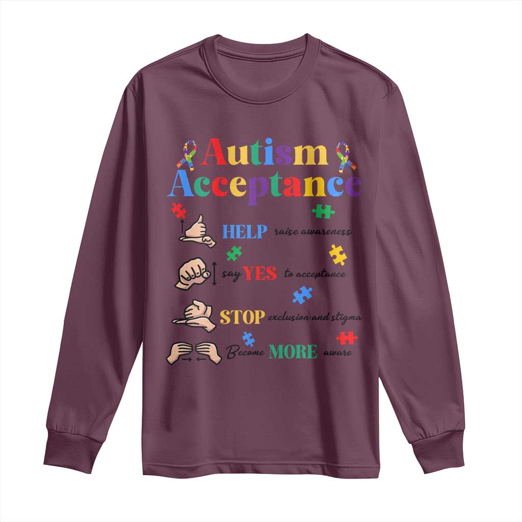 Autism Awareness Acceptance Hand Sign Language SPED Teacher Long Sleeve Shirt TS11 Maroon Print Your Wear