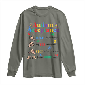 Autism Awareness Acceptance Hand Sign Language SPED Teacher Long Sleeve Shirt TS11 Military Green Print Your Wear