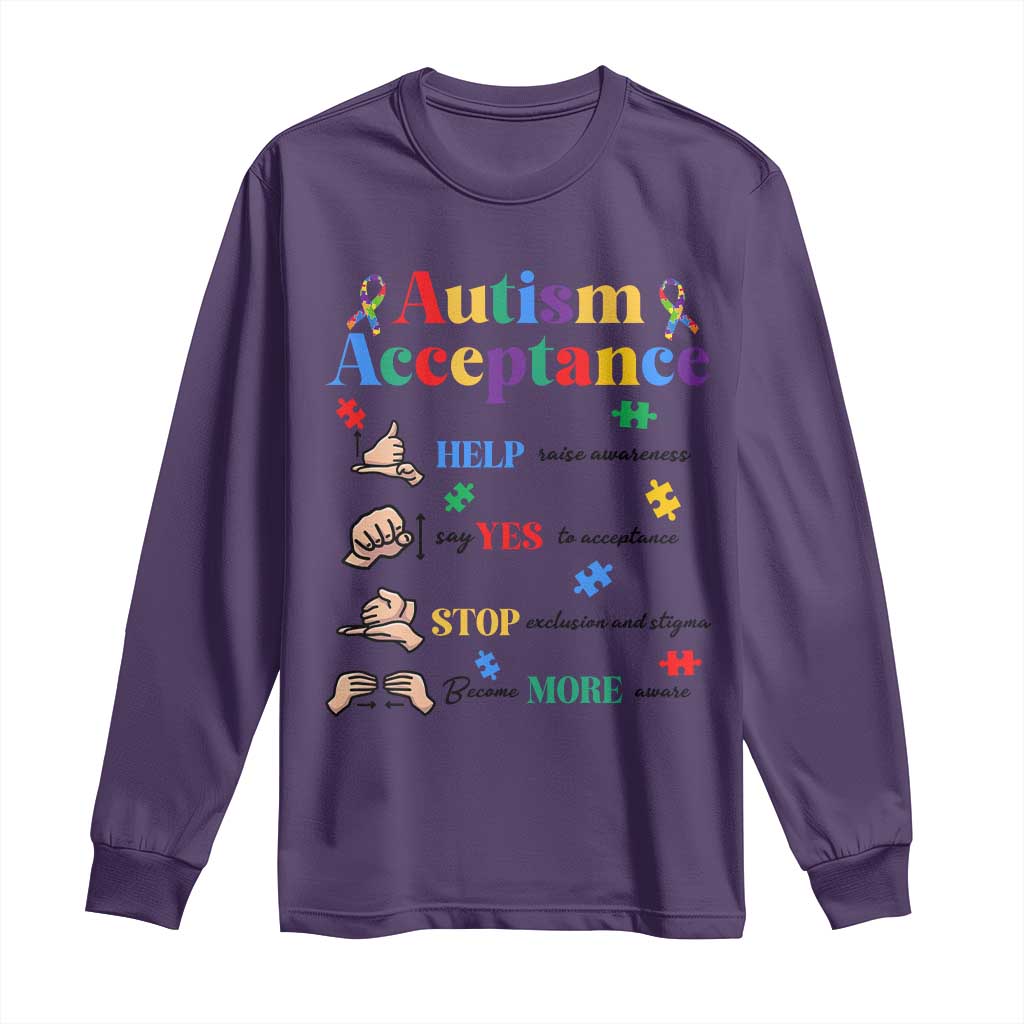 Autism Awareness Acceptance Hand Sign Language SPED Teacher Long Sleeve Shirt TS11 Purple Print Your Wear