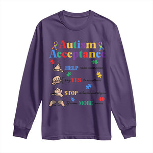 Autism Awareness Acceptance Hand Sign Language SPED Teacher Long Sleeve Shirt TS11 Purple Print Your Wear