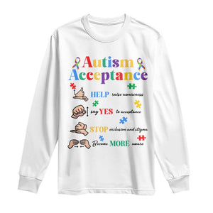 Autism Awareness Acceptance Hand Sign Language SPED Teacher Long Sleeve Shirt TS11 White Print Your Wear