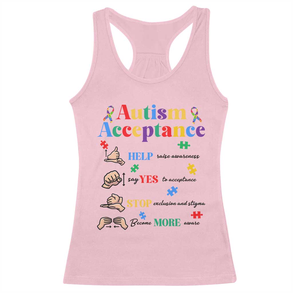 Autism Awareness Acceptance Hand Sign Language SPED Teacher Racerback Tank Top TS11 Light Pink Print Your Wear