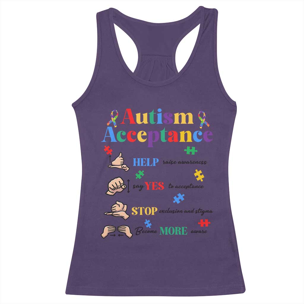 Autism Awareness Acceptance Hand Sign Language SPED Teacher Racerback Tank Top TS11 Purple Print Your Wear