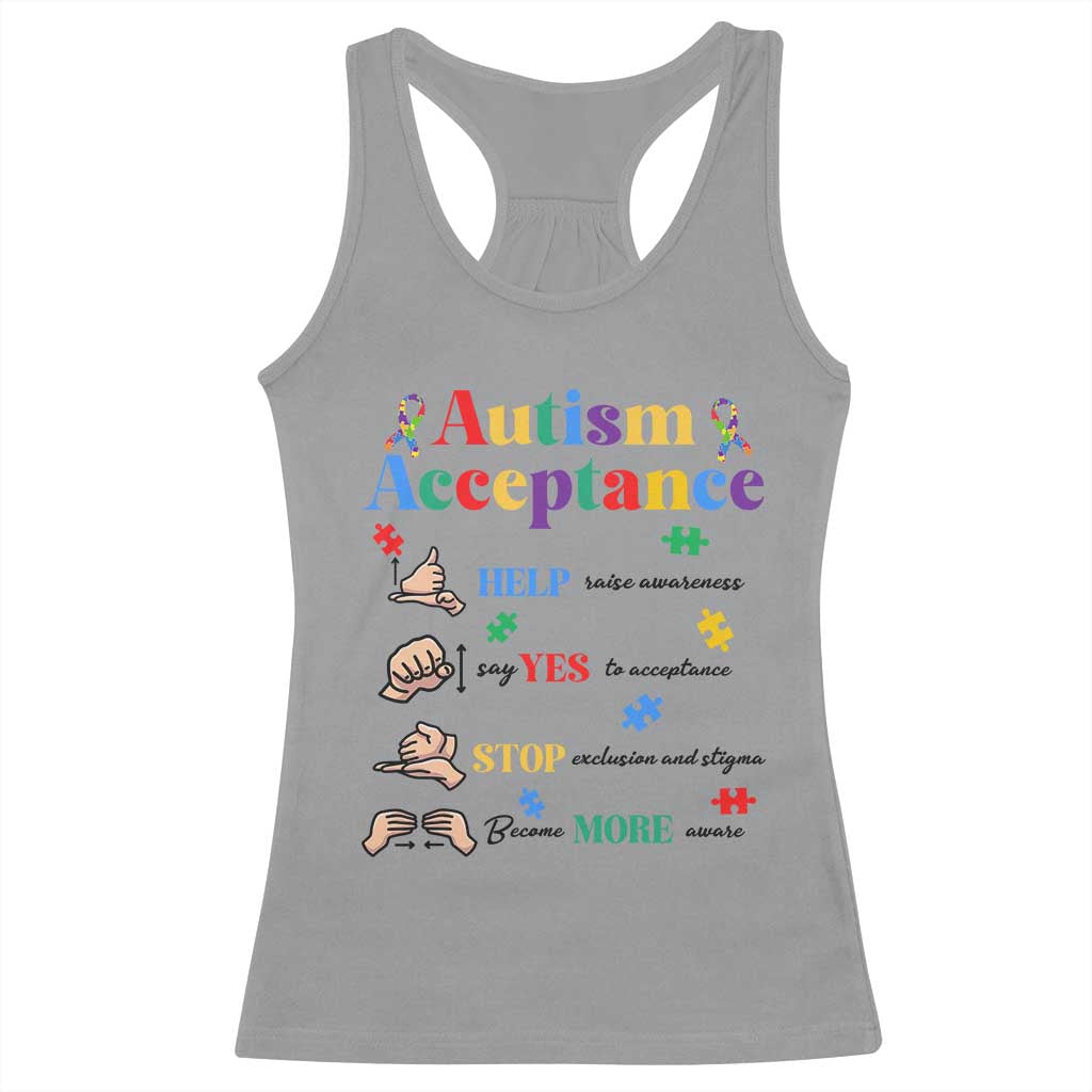 Autism Awareness Acceptance Hand Sign Language SPED Teacher Racerback Tank Top TS11 Sport Gray Print Your Wear