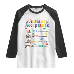 Autism Awareness Acceptance Hand Sign Language SPED Teacher Raglan Shirt TS11 White Black Print Your Wear