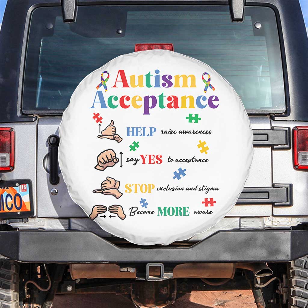 Autism Awareness Acceptance Hand Sign Language SPED Teacher Spare Tire Cover TS11 No hole White Print Your Wear