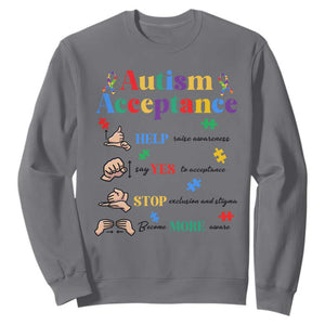 Autism Awareness Acceptance Hand Sign Language SPED Teacher Sweatshirt TS11 Charcoal Print Your Wear