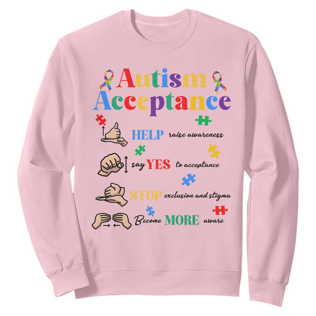 Autism Awareness Acceptance Hand Sign Language SPED Teacher Sweatshirt TS11 Light Pink Print Your Wear