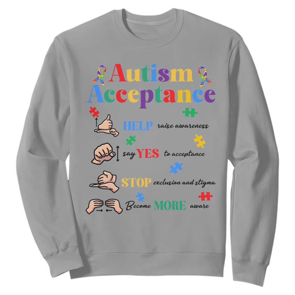 Autism Awareness Acceptance Hand Sign Language SPED Teacher Sweatshirt TS11 Sport Gray Print Your Wear