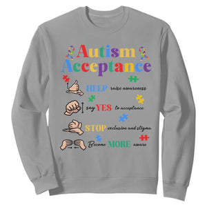 Autism Awareness Acceptance Hand Sign Language SPED Teacher Sweatshirt TS11 Sport Gray Print Your Wear