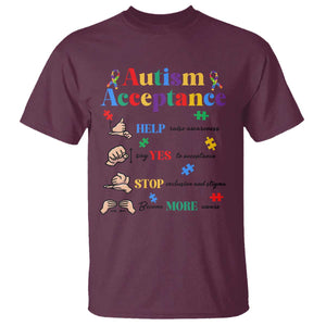 Autism Awareness Acceptance Hand Sign Language SPED Teacher T Shirt TS11 Maroon Print Your Wear