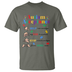 Autism Awareness Acceptance Hand Sign Language SPED Teacher T Shirt TS11 Military Green Print Your Wear