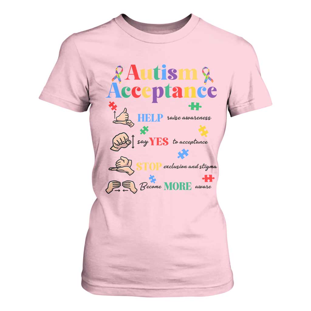 Autism Awareness Acceptance Hand Sign Language SPED Teacher T Shirt For Women TS11 Light Pink Print Your Wear