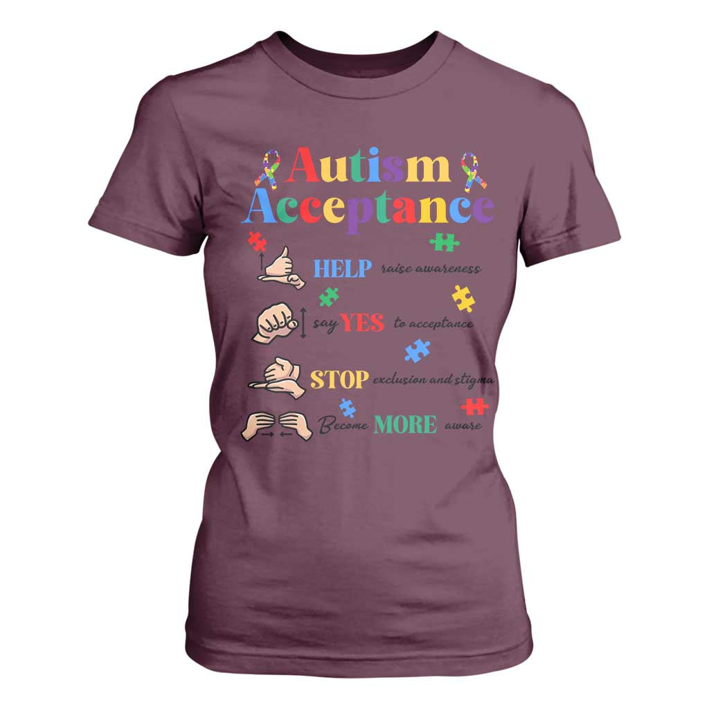 Autism Awareness Acceptance Hand Sign Language SPED Teacher T Shirt For Women TS11 Maroon Print Your Wear